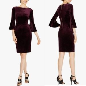 Calvin Klein Velvet Sheath Dress w/ Bell Sleeves Cocktail Holiday Party Size 10